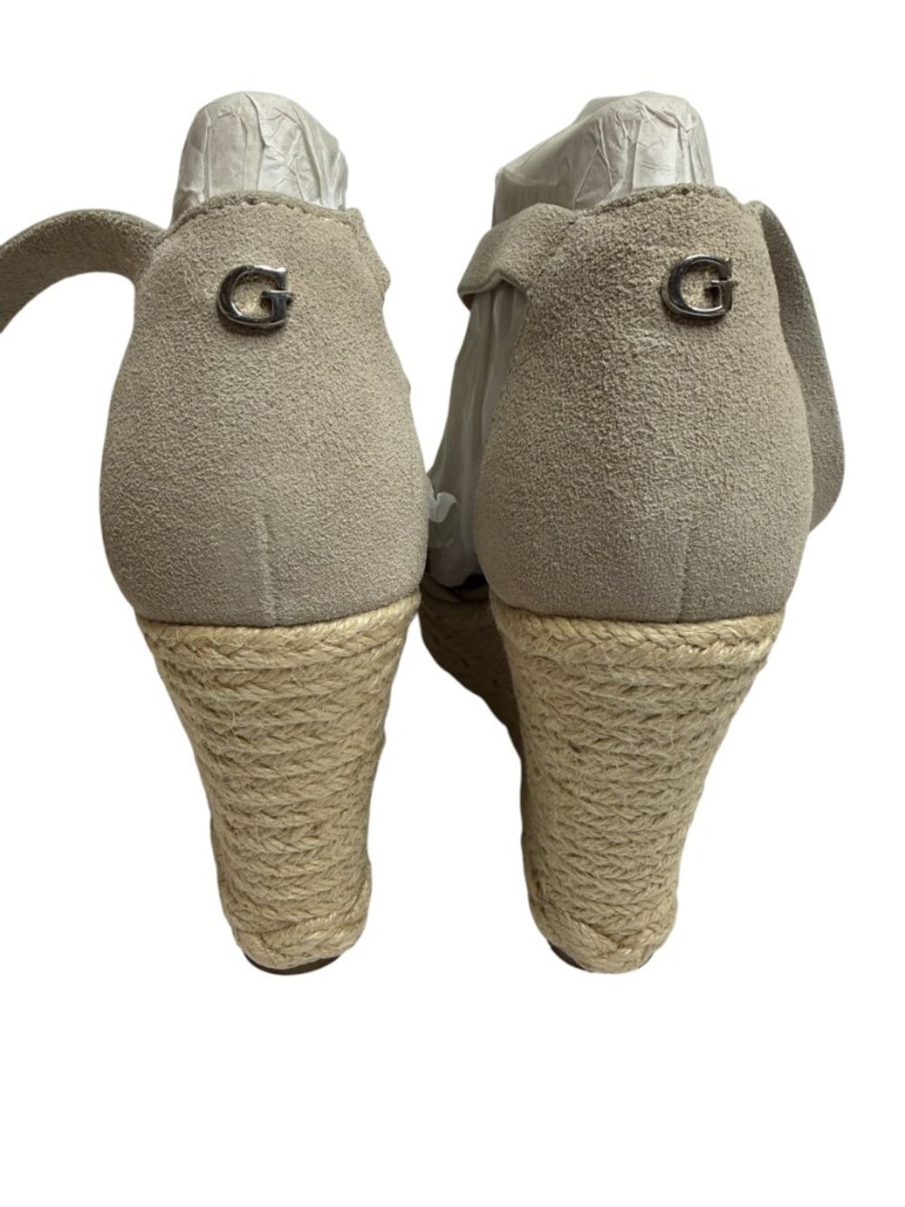 Guess Hidy Suede Sandals Shoes Wedge Espadrille Buckle Light Gray 8.5 NIB - Picture 7 of 13